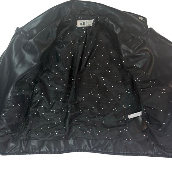 H&M Kids Girls Size 7 Black Faux Leather Moto Biker Jacket MINT - Picture 2 of 6